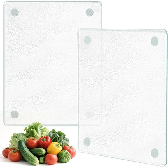 MKEUDQ-8''x10'' Small Tempered Glass Cutting Board for Kitchen Counter, 2Pcs Frosted Clear Glass Cutting Board for Countertop, Non-Slip, Scratch and Heat Resistant, Dishwasher Safe