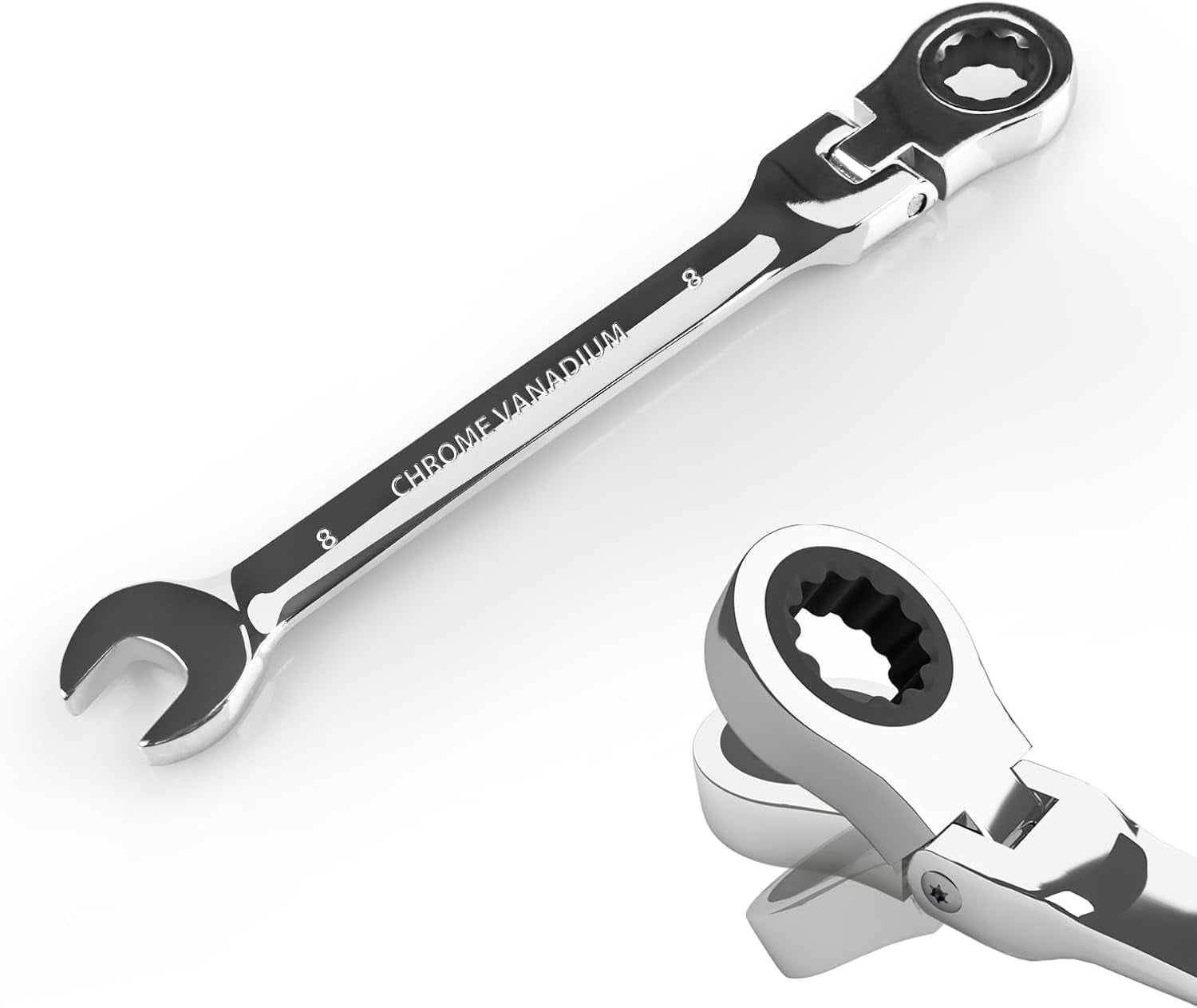 MKEUDQ-8mm Ratchet Wrench Flex Head, Ratcheting Combination Wrench ...