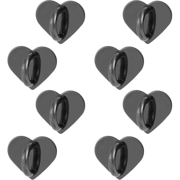MKEUDQ-8pcs Heart Cell Phone Ring Holder, Cute Phone Charm Hooks Adhesive Smartphone Finger Ring Grip Sticky Metal Loop Stand for Cellphone Case Pad Tablet DIY Accessories (black)