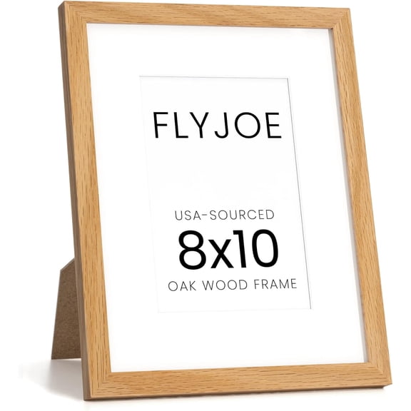 MKEUDQ-8x10 Oak Wood Picture Frame with Mat for 5x7, 8 by 10 USA-Sourced Natural Solid Wooden Photo Frame for Wall & Tabletop Display, Shatterproof Plexiglass, 1 Pack, Natural