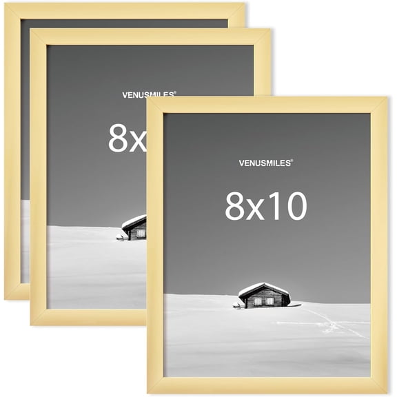 MKEUDQ-8x10 Picture Frame, Display 8x10 Photo Frames - High Definition Plexiglass - Vertical and Horizontal Display - Wall Hanging or Table Top Frame - Gold, 3 Pack