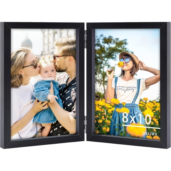 MKEUDQ-8x10 Picture Frames Double Black Photo Frame Folding Vertical Stand Display Side by Side