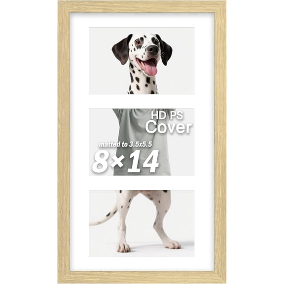 MKEUDQ-8x14 Collage Picture Frame, Displays 3 Photos in 4x6 Size, Wooden Multi-Opening Frame with PS Front for Wall & Tabletop Display - Natural