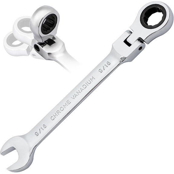 MKEUDQ-9/16 Ratchet Wrench, Flex-Head Ratcheting Combination Wrench Industrial Grade 72 Teeth 12 Point Ratchet Box Ended and Open End Spanner Tools, SAE