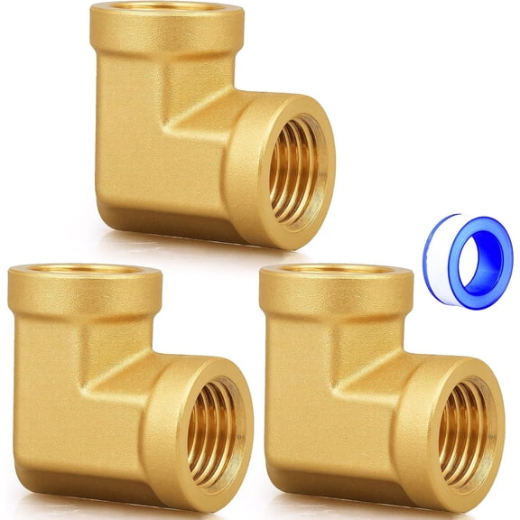 MKEUDQ-90 Degree Brass Street Elbow,1/4 Inch NPT Pipe to 1/4 Inch NPT Female Brass Pipe Fitting for Air Compressor High-Pressure Applications-3Pcs