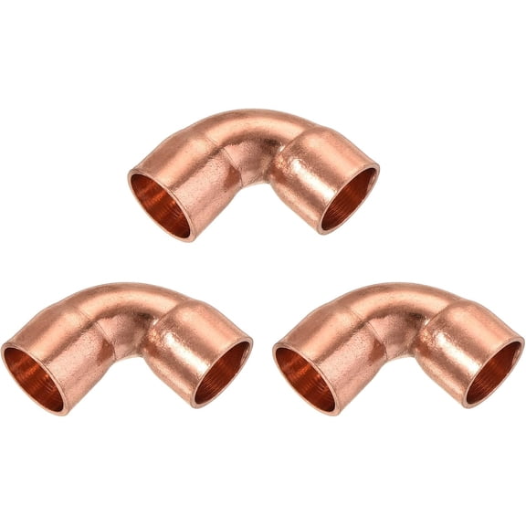 MKEUDQ-90 Degrees Elbow Copper Pipe Fitting Short Turn Welding Connection 3/8 Inch ID for HVAC Air Conditioning Pipe, Pack of 3