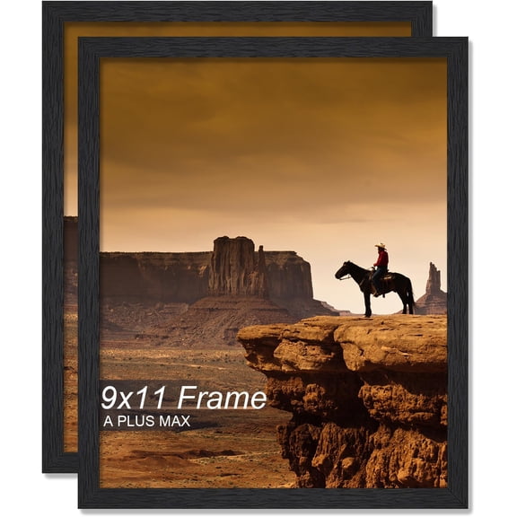 MKEUDQ-9x11 Picture Frame Set of 2, Black Engineered Wood Frame for 9 x 11 Inch Picture Poster Photo, Light Weight 9 by 11 Frame with Wood-grain for Wall - 2 Pack/Black/9"x11"