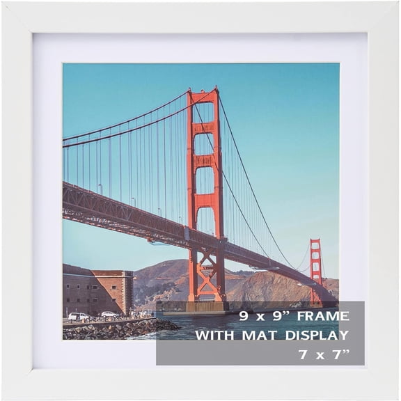 MKEUDQ-9x9 inch Picture Frame White for Wall Hanging or Tabletop Poster, Frame Display 7x7 inch with Mat or 9x9 Without Mat, Square Wall Gallery Photo Frame, White