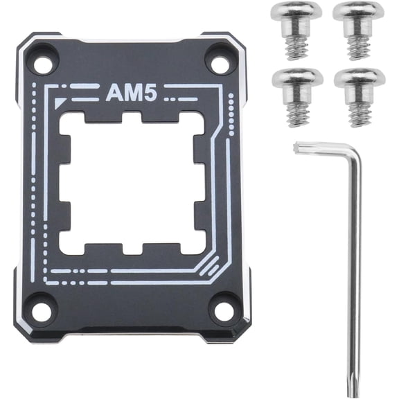 MKEUDQ-AM5 CPU Holder AM5 Anti-Bending Contact Frame with 4Pcs Screws & 1x Screwdriver Corrective Anti-Bending Fixing Frame 75x56mm/ 2.95x2.2in Black