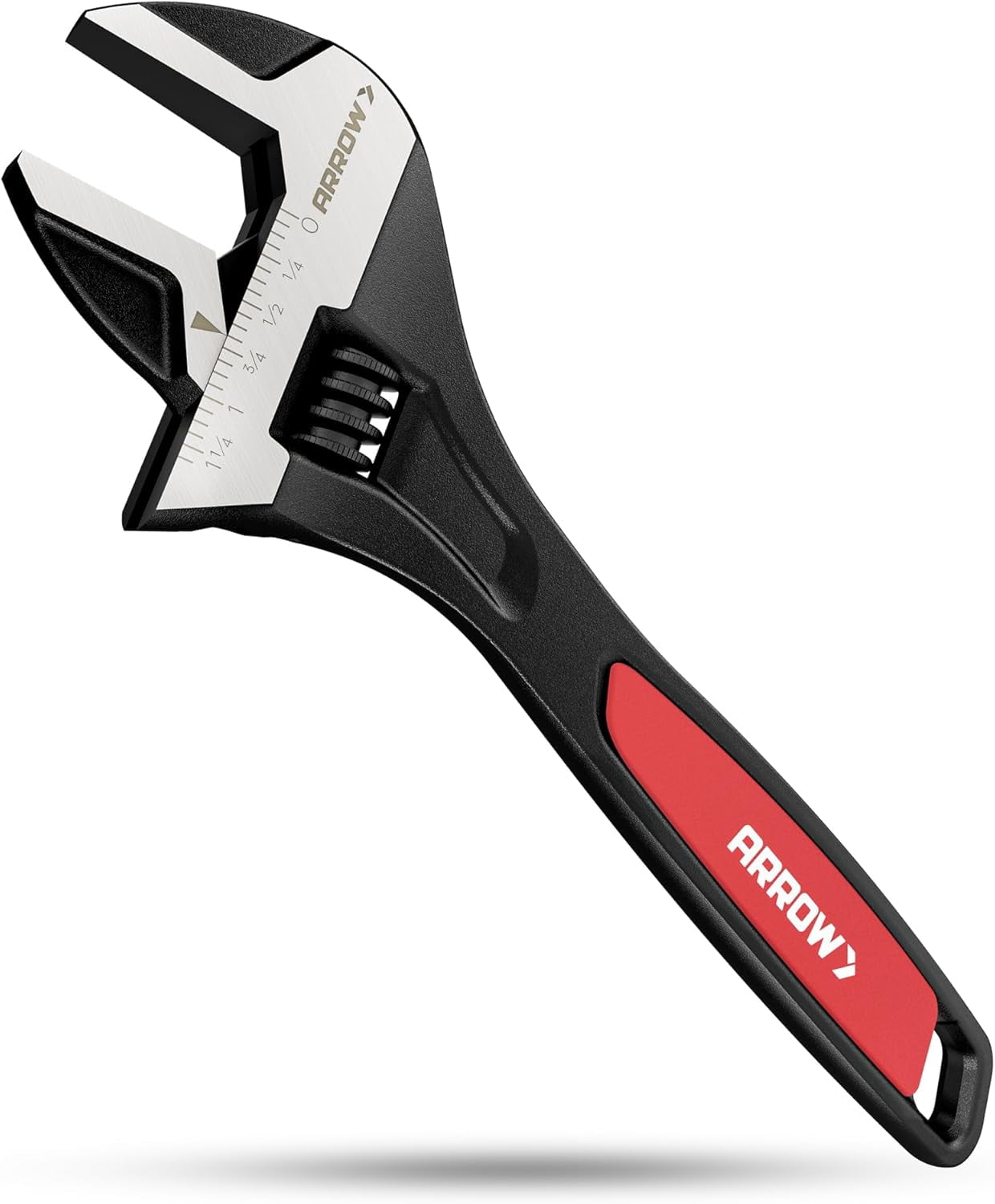 MKEUDQ-ARROW 10-Inch Adjustable Wrench, Cr-V Steel, Wide Jaw Black Oxide Wrench with Inch/Metric Laser Scales, Non-Slip Grip & Hanging Hole, for Home, Garage, Workshop and DIY