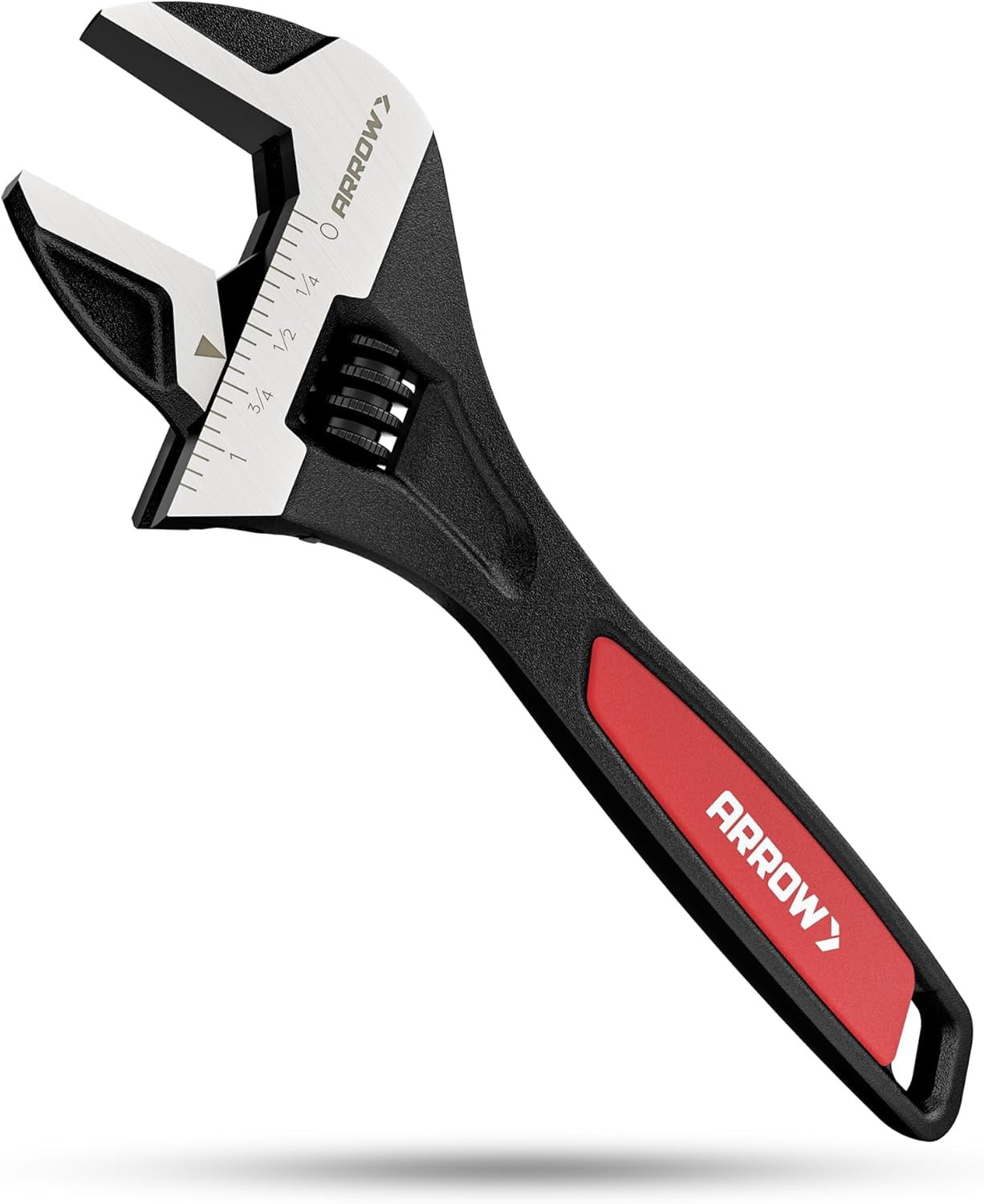 MKEUDQ-ARROW 8-Inch Adjustable Wrench, Cr-V Steel, Wide Jaw Black Oxide Wrench with Inch/Metric Laser Scales, Non-Slip Grip & Hanging Hole, for Home, Garage, Workshop and DIY