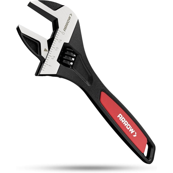 MKEUDQ-ARROW 8-Inch Adjustable Wrench, Cr-V Steel, Wide Jaw Black Oxide Wrench with Inch/Metric Laser Scales, Non-Slip Grip & Hanging Hole, for Home, Garage, Workshop and DIY