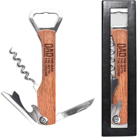 MKEUDQ-ARTSY WOODSY Wood Engraved Corkscrew Wine Bottle Opener Manual Multitool Gifts For Bartender Waiters Men Him Fathers Day Dads, Wine Cork Champagne Opener Small Mini Portable Kitchen Accessorie