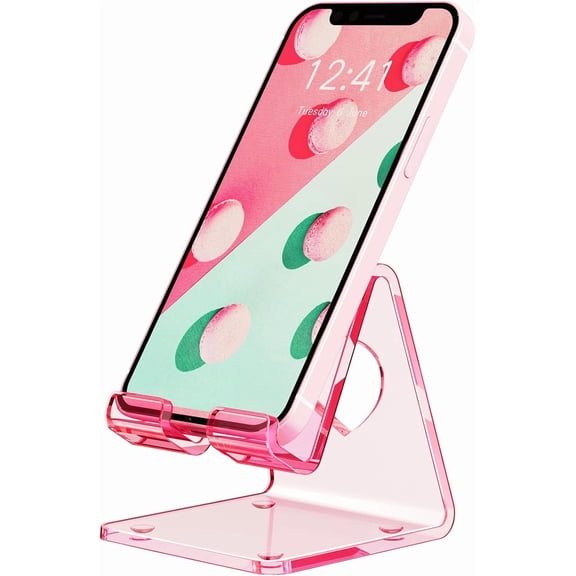 MKEUDQ-Acrylic Cell Phone Stand, Portable Phone Holder, Clear Pink Phone Stand for Desk, Compatible with Phone16 15 14 13 12 11 Pro Max SE, Switch, Android Smartphone, Pad, Tablet, Desk Accessories