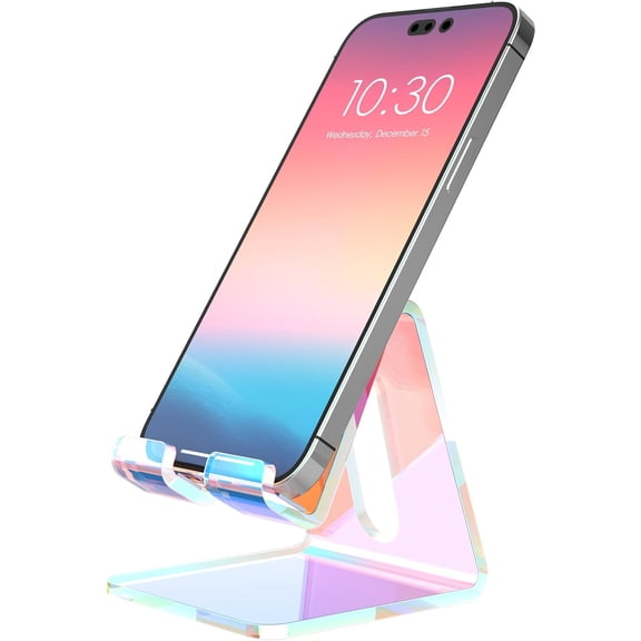 MKEUDQ-Acrylic Cell Phone Stand, Portable Phone Holder, Phone Stand for Desk, Compatible with Phone16 15 14 13 12 Pro Max Mini 11, Switch, Android Smartphone, Pad, Tablet, Iridescent Color