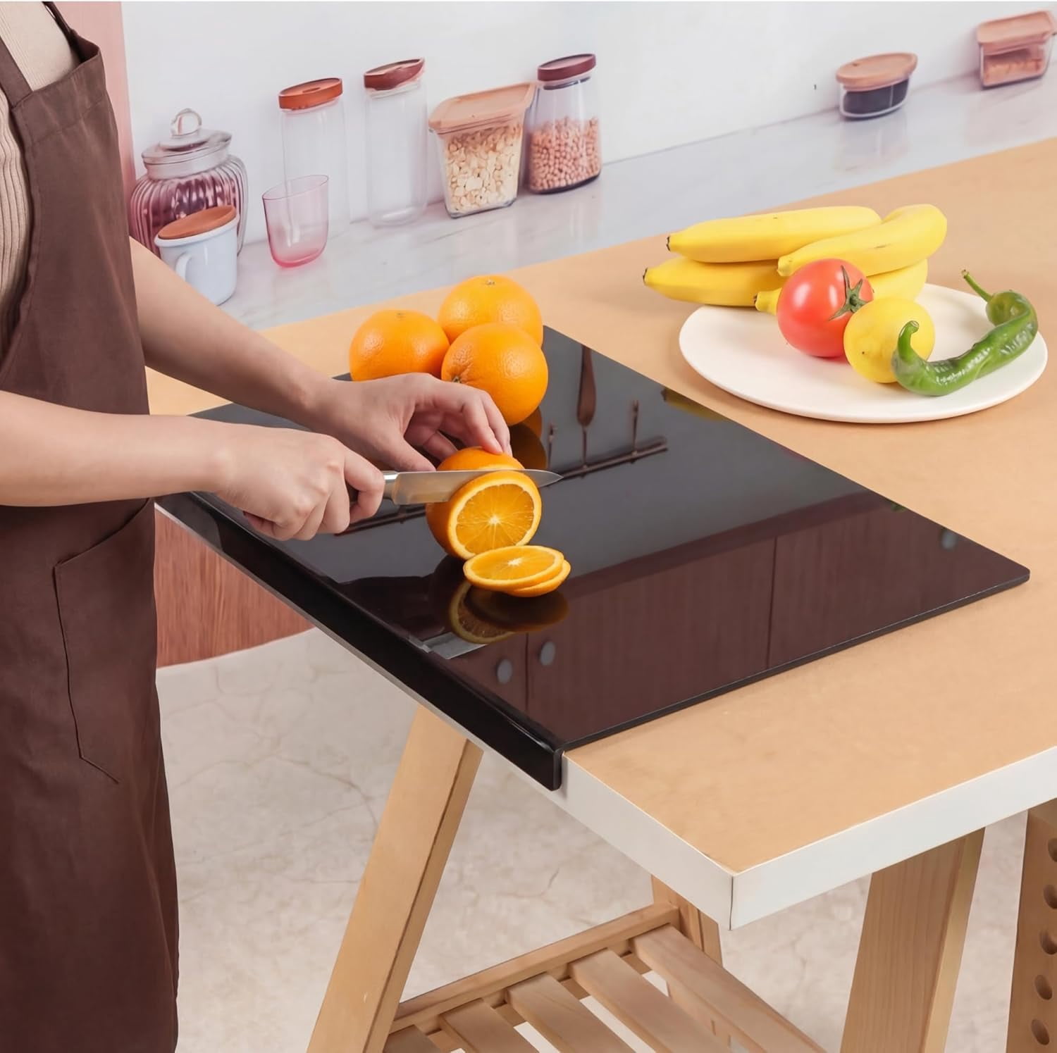 MKEUDQ-Acrylic Cutting Boards for Kitchen, 19.7"×15.7" Thick Block Vegetable Bread Meats Fruits Board with Counter Lip, Anti-Slip CuttingTray,Black