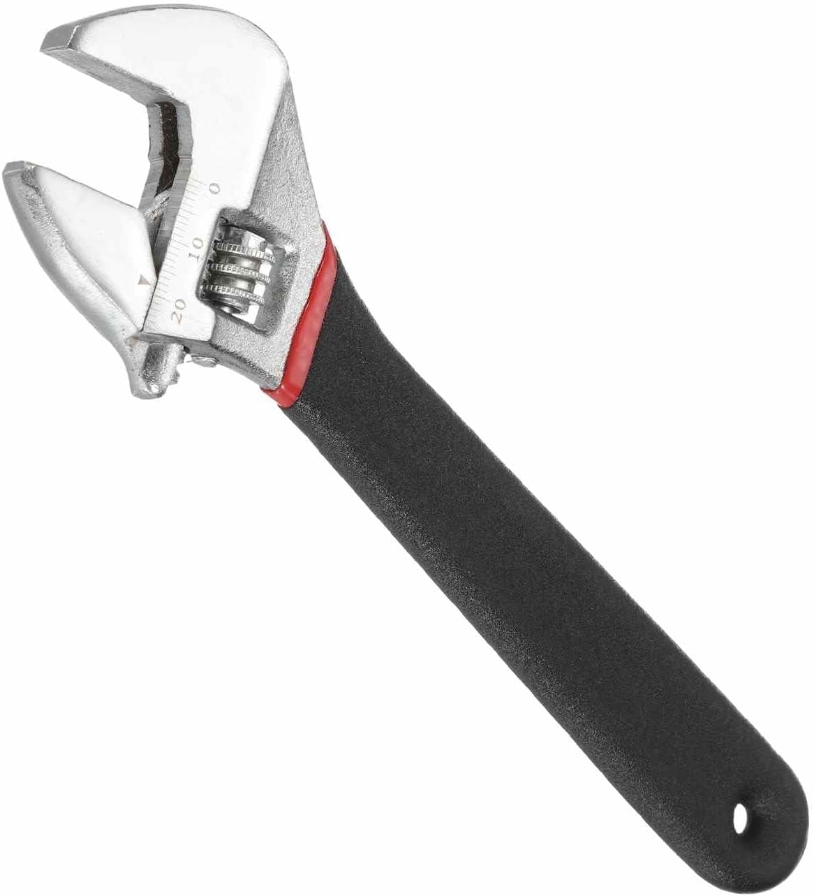 MKEUDQ-Adjustable Wrench 8" High Carbon Steel Industrial Wide Jaw Wrench Adjustable Repairs Spanner Tool with Graduated Scale for Home Garage Workshop Plumbing, Black-Red