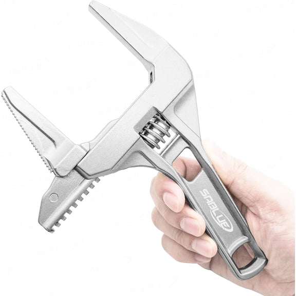 MKEUDQ-Adjustable Wrench Spanner Reversible Jaw Pipe Wrench, Self-gripping angled teeth grip pipe, Wide Jaw Large Openings Short Shank Wrench Repair Tool Washbasin Tube Nut Disassembly (Teeth Silver)