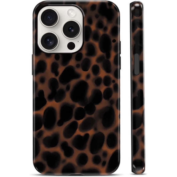 MKEUDQ-Aesthetic Tortoise Shell Retro Phone Case for iPhone 15 Pro 6.1",Amber Brown Leopard Stylish Classic Cool Cheetah Cover for Women Men,Soft Hard PC Protective Slim Shockproof Cases for iPhone 1
