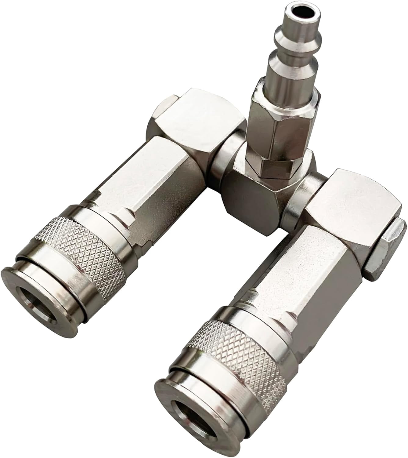 MKEUDQ-Air Compressor Accessories,2-Way Air Hose Splitter,1500 Psi Max Working Pressure Air Compressor Parts,360 Degree Swivel Design Air Hose Splitter