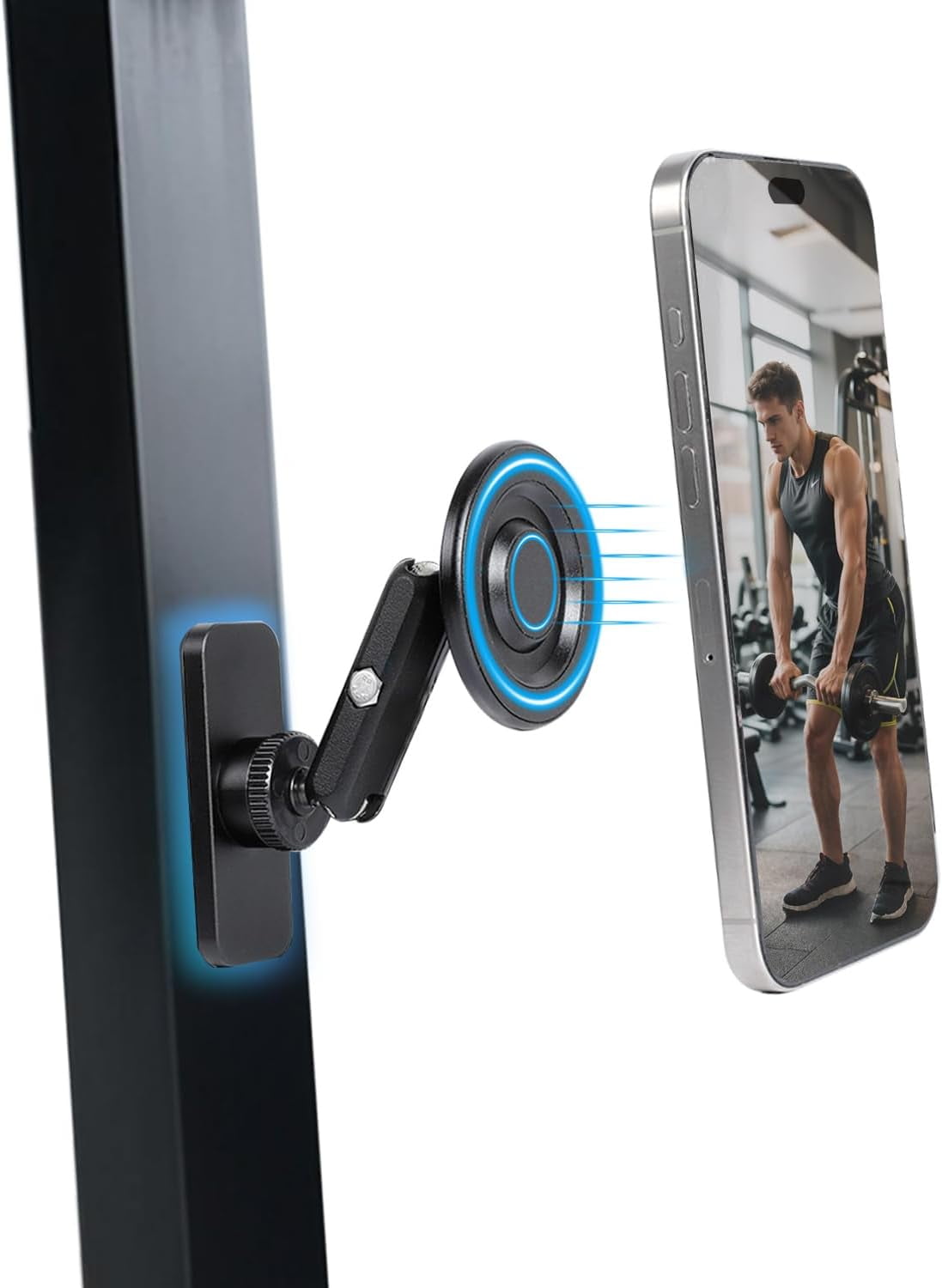 MKEUDQ-All-Metal Gym Magnetic Phone Holder for MagSafe,[Dual Magnet] Portable Detachable Magnetic Phone Stand Compatible with iPhone 16 15 14 13 12