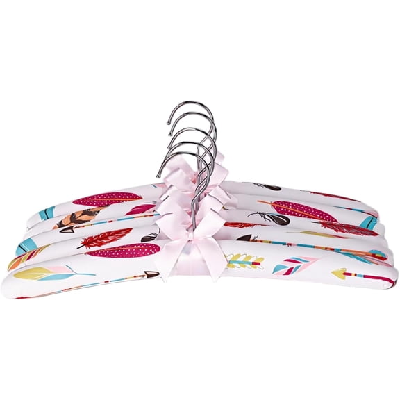 MKEUDQ-Anti-Slip Satin Padded Clothes Hangers with Rotatable Hooks No Shoulder Bump for Women Heavy Sweaters, Coats, Suits, 360 Swivel Hook(5, Feathers)