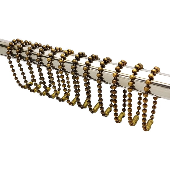 MKEUDQ-Antique Brass Shower Curtain Hooks, 6 Inch Ball Chain Design, 12 Pack Rust-Resistant Metal Curtain Rings for Bathroom Rods, Heavy Duty 4.5mm Shower Curtain Hangers