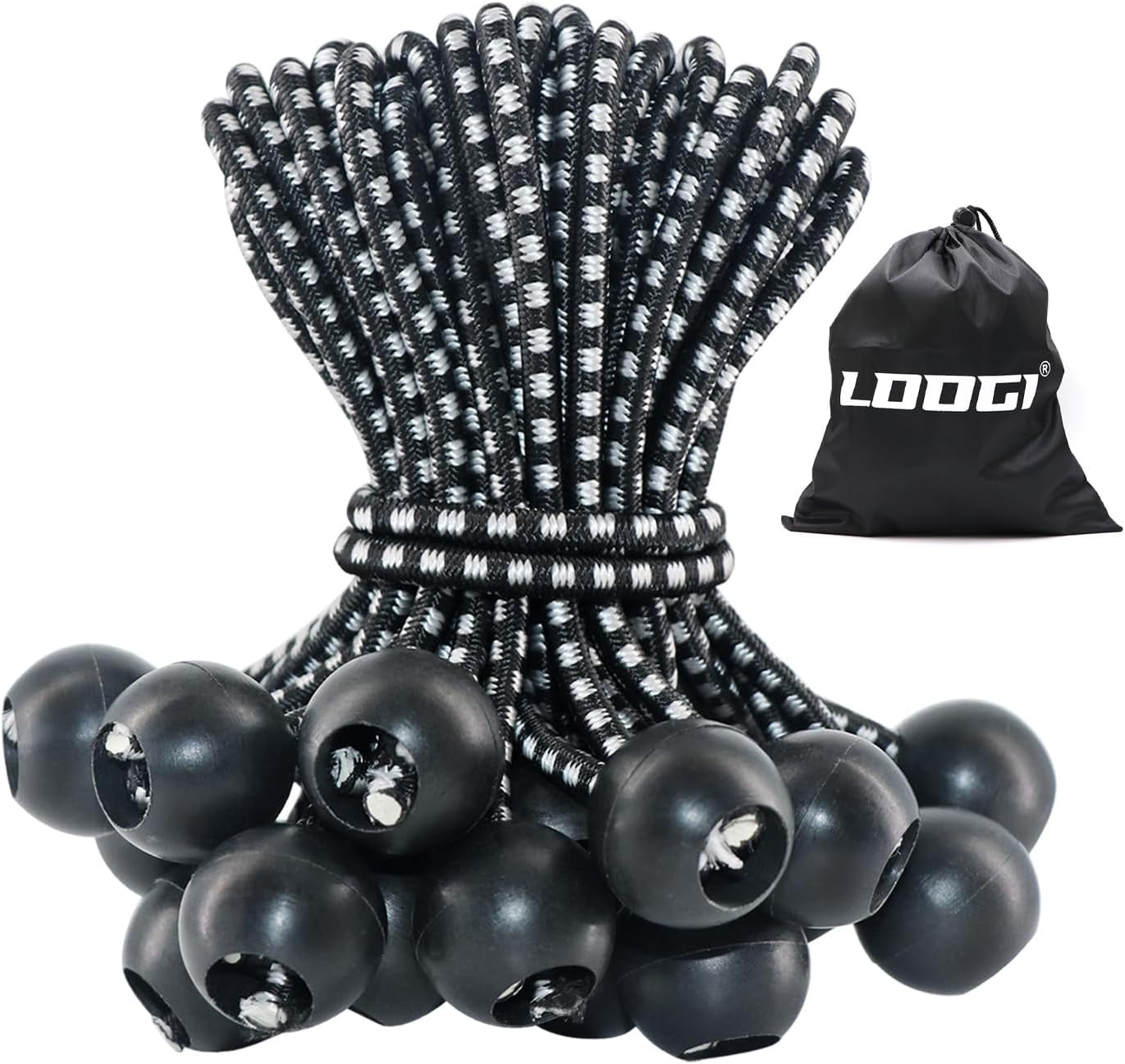 MKEUDQ-Ball Bungee Cords, Tie Down Cords Elastic String UV Resistant Rope for Canopy Tarp Camping (25, Black White, 6 Inch)