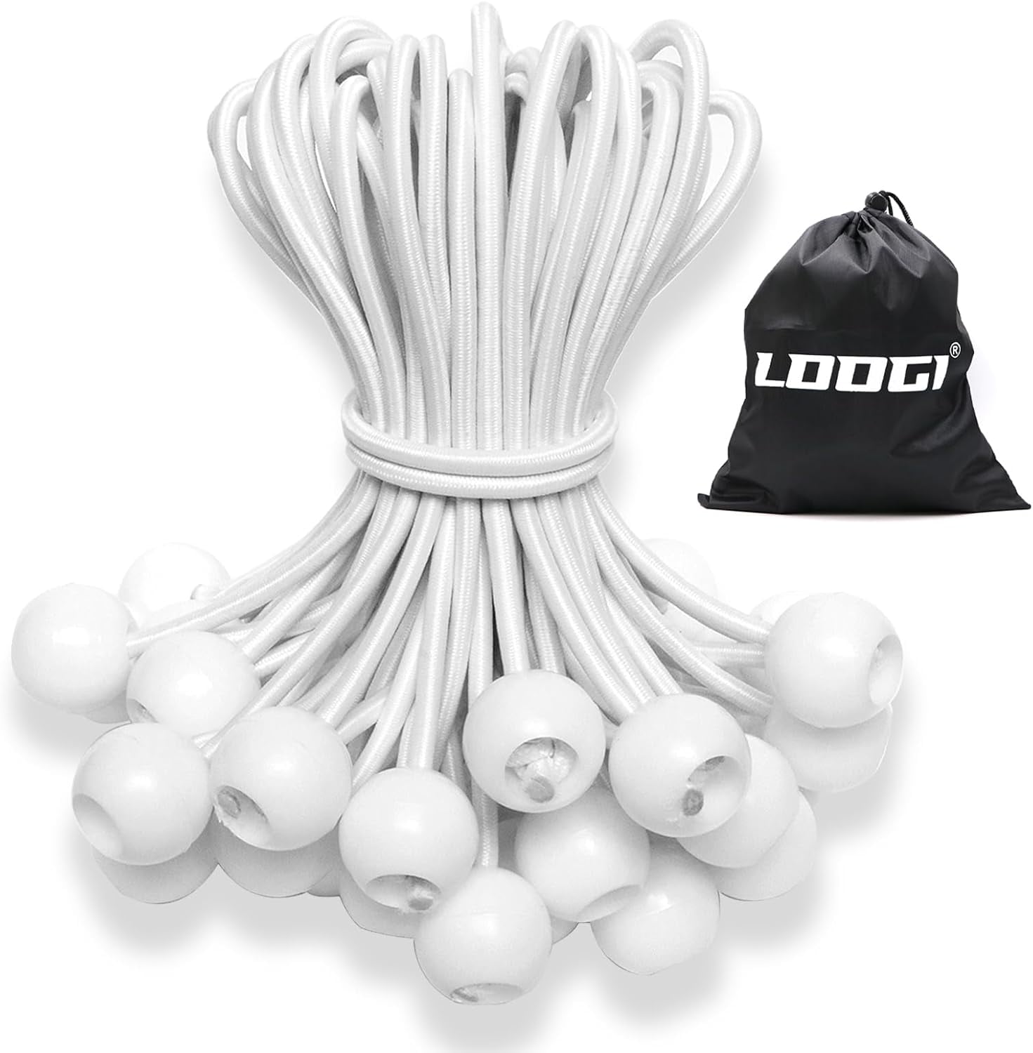 MKEUDQ-Ball Bungee Cords, Tie Down Cords Elastic String UV Resistant Rope for Canopy Tarp Camping (25, White, 6 Inch)