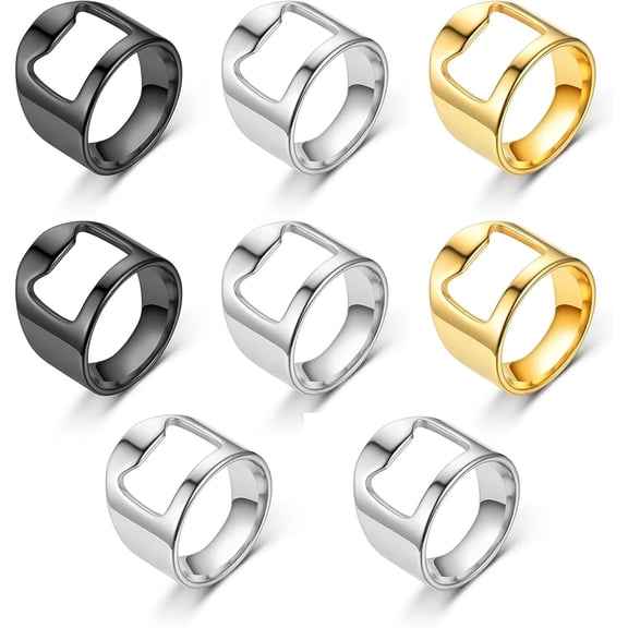 MKEUDQ-Beer Bottle Opener Rings, 8pcs Stainless Steel Ring Bottle Opener for Men with 3 Mixing Size, Bartender's Tools/Party Present