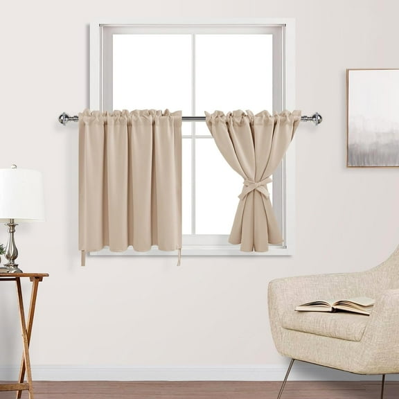 MKEUDQ-Beige Blackout Curtains for Living Room and Bedroom - Short Room Darkening Panels for Small Windows, Cafe, Basement - 42" W x 24" L, 1 Pair
