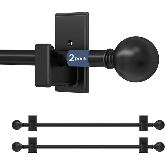 MKEUDQ-Black Curtain Rod No Drilling-Adjustable No Drill Curtain Rods for Windows 18-28,Stick Single Rod for Dorm,Bedroom,Apartment,Renter Friendly,Small,French,Door,Adhesive,Light,Easy Install,2Pack