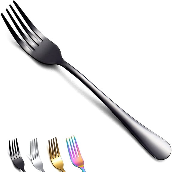 MKEUDQ-Black Dinner Forks of 4, 7.9" Stainless Steel Titanium Shiny Black Plating Fork Set, Forks And Spoons Silverware, Table Forks Set Sturdy And Dishwasher Safe