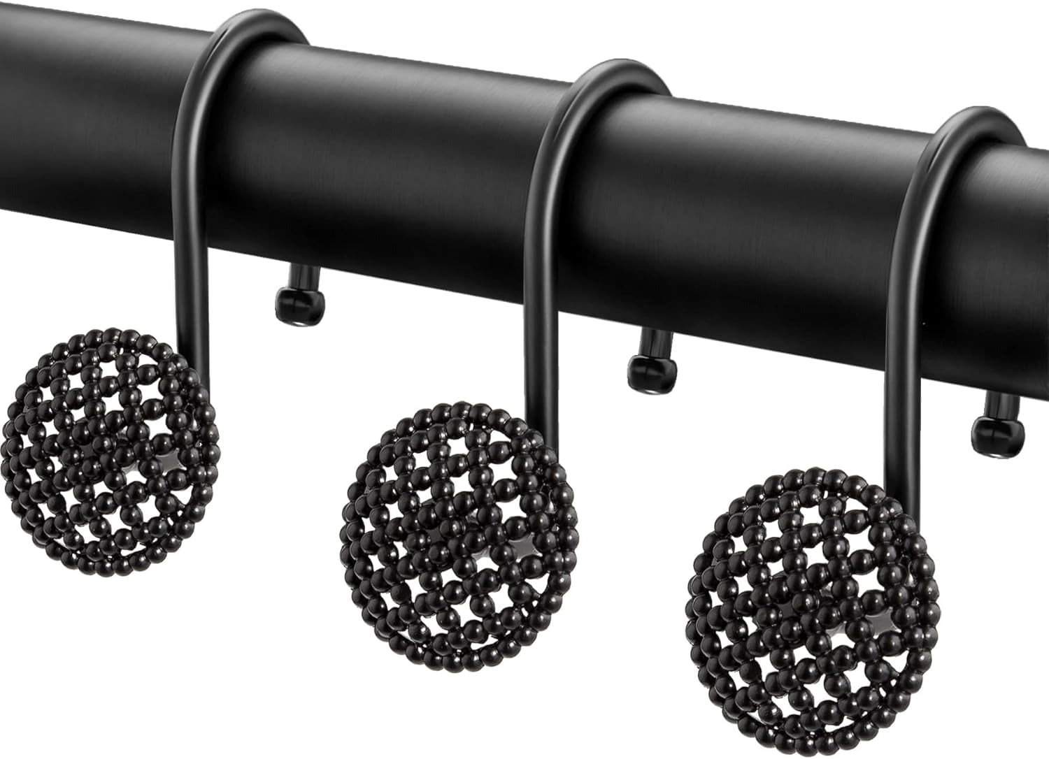 MKEUDQ-Black Shower Curtain Hooks Rings, Rust-Resistant Metal Glide Shower Hooks for Bathroom Shower Rods, Bathroom Accessories Set of 12 Hooks - Matte Black