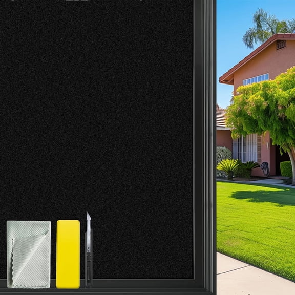 MKEUDQ-Blackout Window Film, Sun Heat Blocking Privacy Cover for Glass, Removable Opaque Room Darkening Dark Black Out Window Covers Tint Shades for Home Day Sleep(Black/Matte, 17.7" x 118")