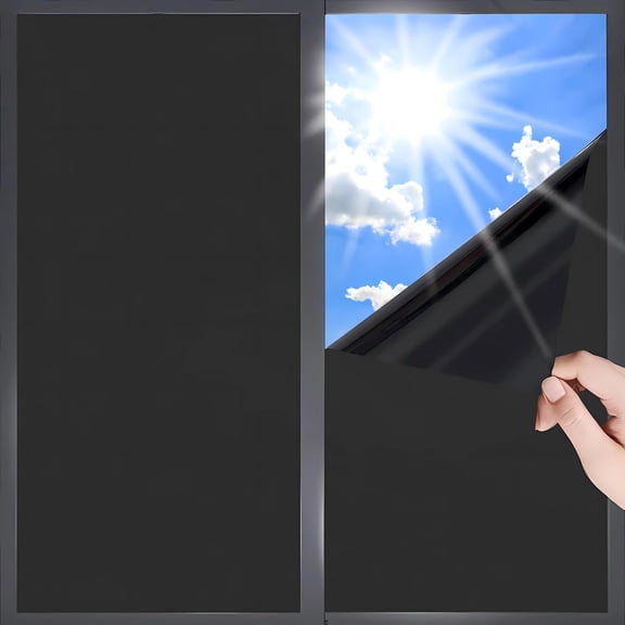 MKEUDQ-Blackout Window Privacy Film Room Darkening Black Out Window Covers Sun Blocking Removable Windows Tint for Home,Bedroom,Garage 17.5 x 118 Inches