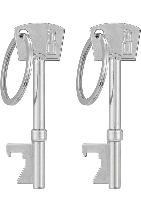 -Bottle Opener Key Keychain (Set of 2) - Keychains Shaped Like Keys to Open Beer Bottles, Soda Tops, Soft Drinks - Silver