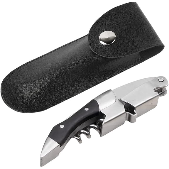 MKEUDQ-Bottle Opener Leather Case, Black PU Professional Wine Opener Leather Bag Bartender Essentials Wine Tool PU Bag