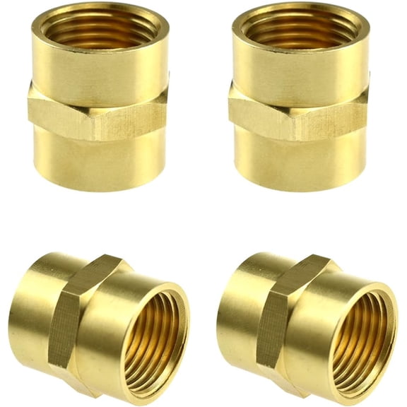 MKEUDQ-Brass Coupler Reducer, 4PCS Brass Pipe Fitting 1/8" NPT Female  1/8" NPT Female Thread Hex Nipple Adapter