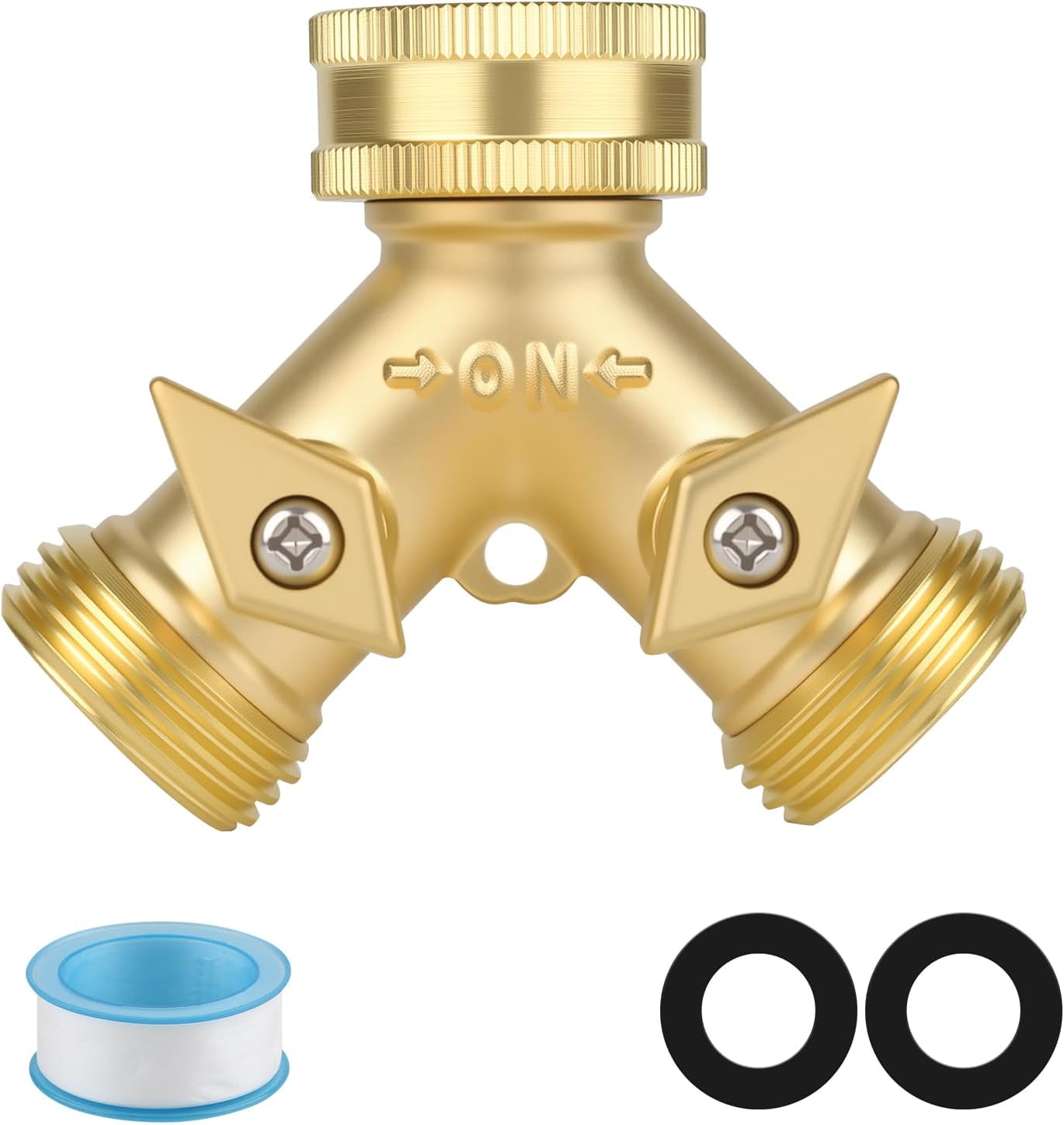 MKEUDQ-Brass Hose Splitter Y Connector Durable Brass Water Pipe Splitter with Shutoff Valve Adjustable Flow Rubber Gasket Leak Proof 3/4 Inch Garden Hose Attachment (2)