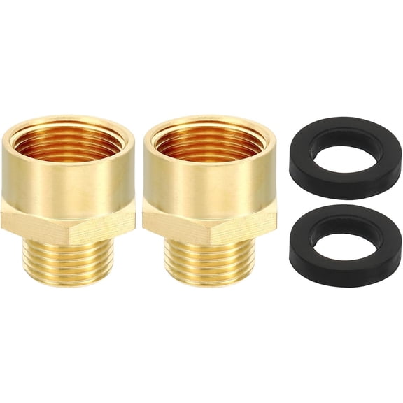 MKEUDQ-Brass Pipe Fitting Adapter, 2Pcs 3/4" NPT Female Thread x 1/2" G Male Thread Brass Reducer Hex Tubing Hose Connector Adaptor with Gasket for Plumbing