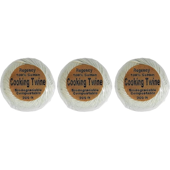 MKEUDQ-Butchers Cooking Twine Ball, Made of Heavy-Weight Natural Cotton for Turkey Trussing and Meat Prep for Roasting, 200 ft Ball, Pack of 3