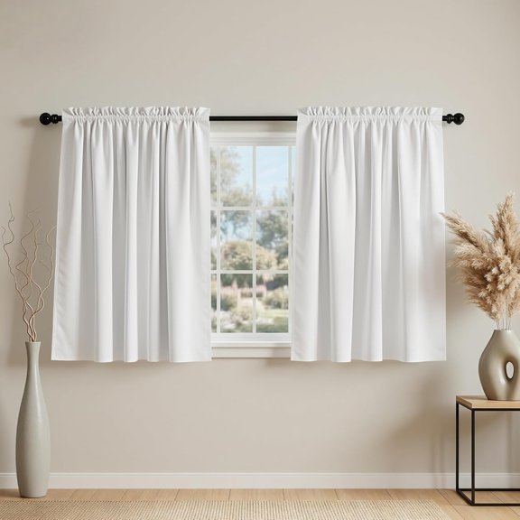 MKEUDQ-Cafe Kitchen Curtains 36 Inch Length,White Room Darkening Privacy Not See Through Curtains that Let Light in,Sets of 2 Piece