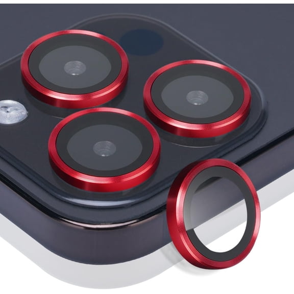 MKEUDQ-Camera Lens Protector for iPhone 15 Pro/Pro Max, Tempered Glass, Aluminum Alloy Ring, Red