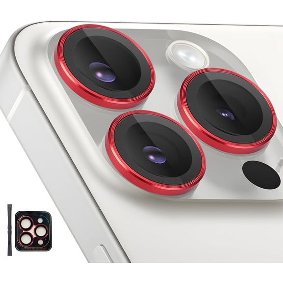 MKEUDQ-Camera Lens Protector for iPhone 14 Pro/iPhone 14 Pro Max, Individual Tempered Glass Aluminum Alloy Ring Lens Cover with Installation Tray Fit for iPhone 14 Pro/14 Pro Max Red