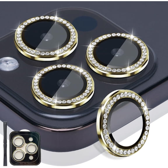 MKEUDQ-Camera Lens Protector for iPhone 14 Pro & iPhone 14 Pro Max, Tempered Glass Lens Protector Aluminum Alloy Ring Camera Cover Fits for iPhone 14 Pro/iPhone 14 Pro Max (Diamond Gold)