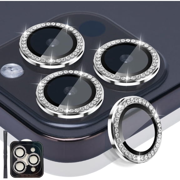 MKEUDQ-Camera Lens Protector for iPhone 14 Pro & iPhone 14 Pro Max, Tempered Glass Lens Protector Aluminum Alloy Ring Camera Cover Fits for iPhone 14 Pro/iPhone 14 Pro Max (Diamond Silver)
