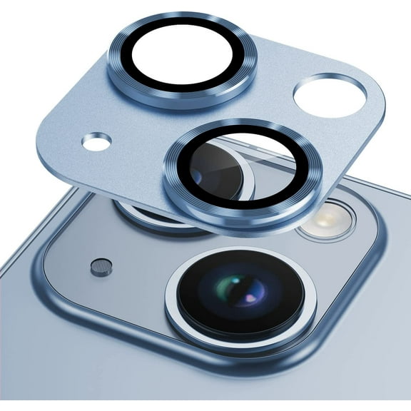 MKEUDQ-Camera Lens Protector for iPhone 14 /iPhone 14 Plus Metal Tempered Glass Camera Cover Film, Rear Lens Case Friendly for iPhone 14 /iPhone 14 Plus (Blue)
