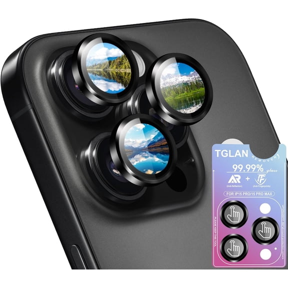 MKEUDQ-Camera Lens Protector for iPhone 15 Pro Max/15 Pro2026/2025 Upgraded Protection/1 Step Installation Tray/HD/Military Grade Shatterproof/1:1 Invisible Fit/9H Tempered Glass,Black