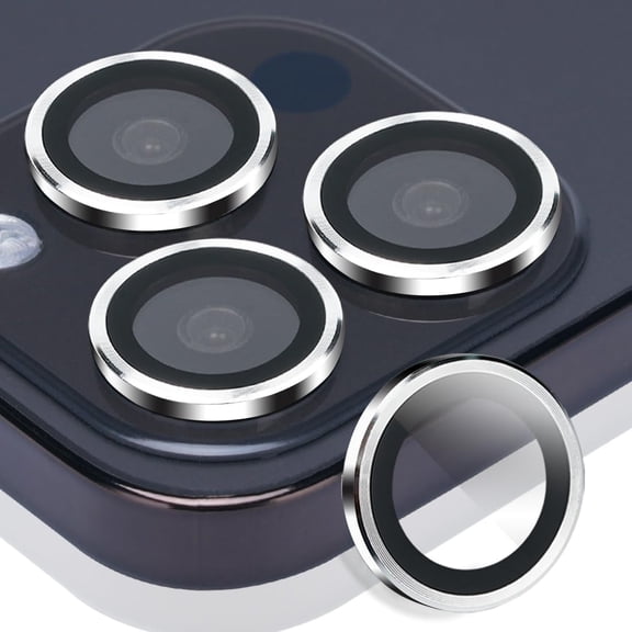 MKEUDQ-Camera Lens Protector for iPhone 15 Pro & iPhone 15 Pro Max, Tempered Glass Lens Protector Aluminum Alloy Ring Camera Cover Fits for iPhone 15 Pro/iPhone 15 Pro Max (Silver)